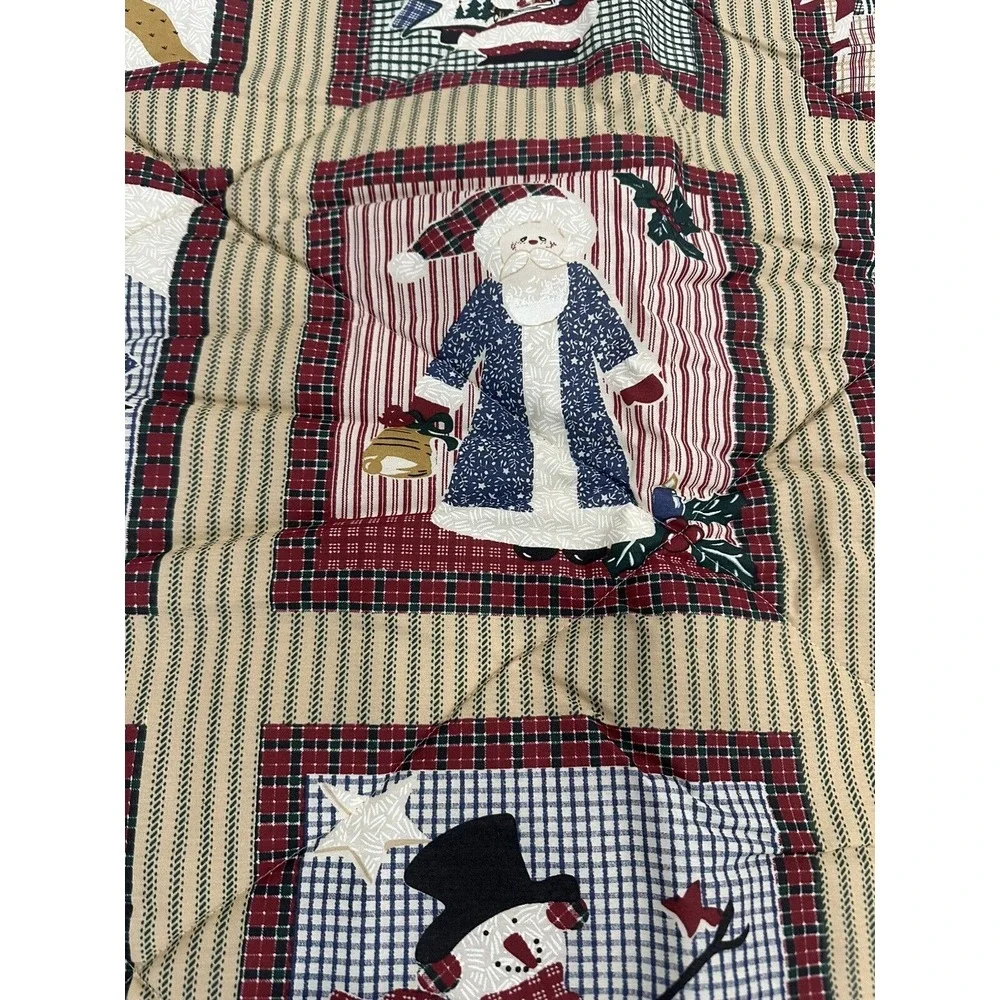 Vintage‎ Christmas Queen Bedspread Santa Claus, Christmas Trees, Snowman NEW